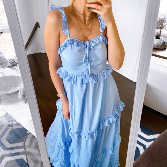 🦋 TALL SKY BLUE RUFFLE MAXI DRESS! - Picture 2 of 12